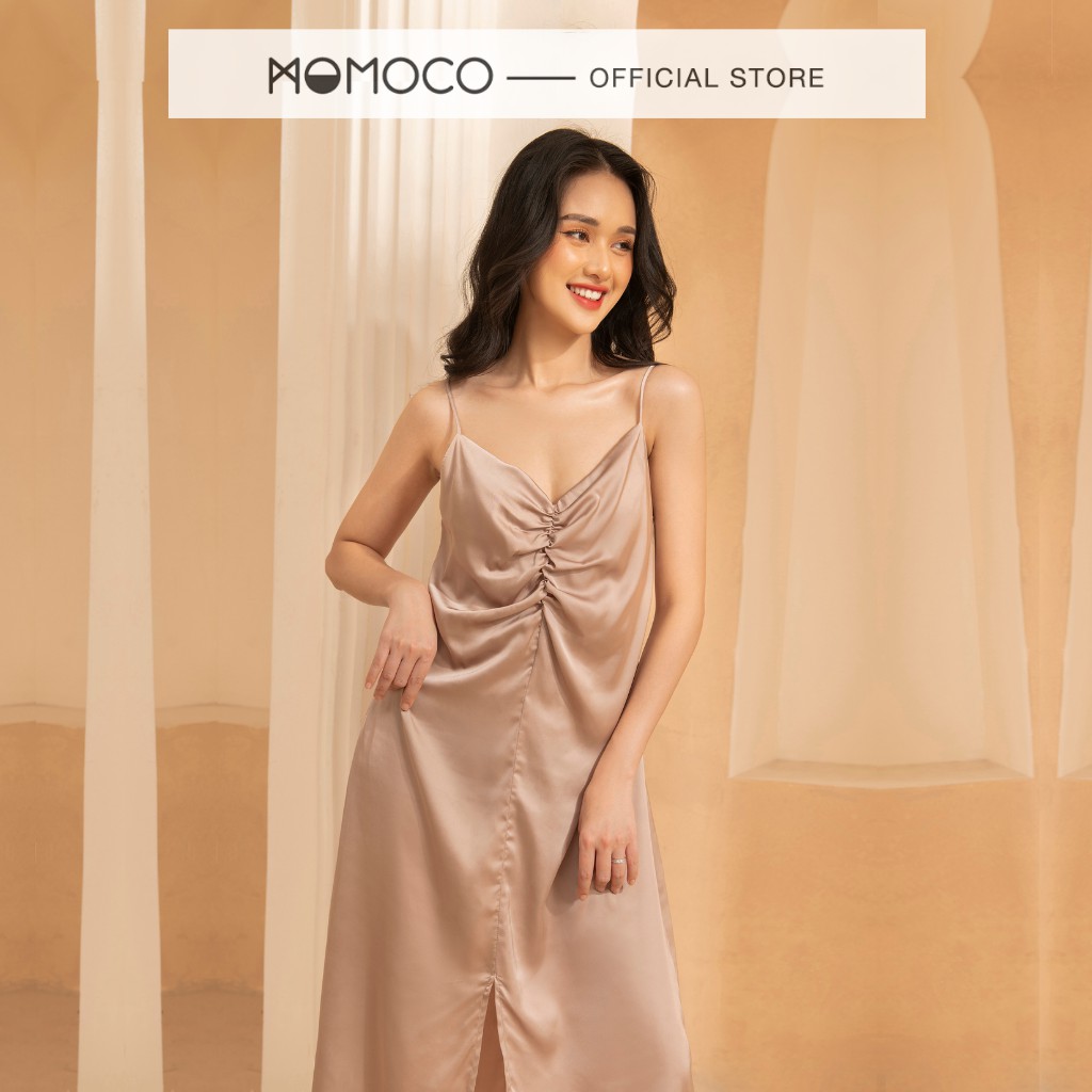 Váy Maxi Hai Dây MOMOCO Nhún Ngực Xẻ Tà Nhiều Màu Chất Liệu Lụa Mềm Mịn M2767
