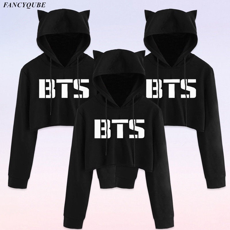 Áo hoodie lửng tai mèo trẻ trung cho fan BTS