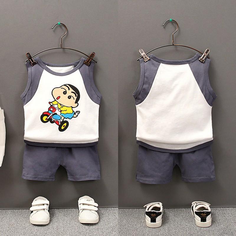 Bộ đồ gồm áo thun không tay hình cậu bé bút chì + quần short đáng yêu cho bé