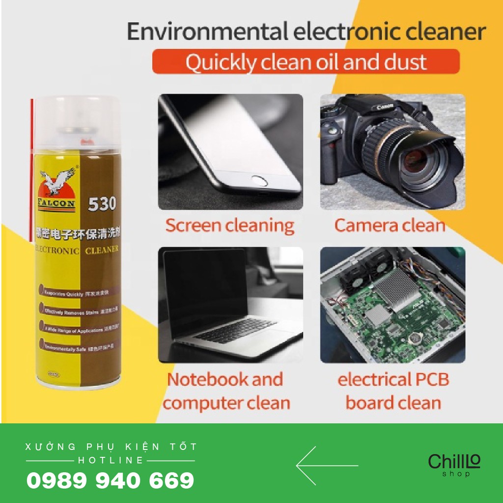 Bình Xịt Nước Tẩy Keo Falcon 530 Cleaner - Chai Xịt Lau Máy Linh Kiện, Tẩy Rửa Màn Hình Điện Thoại, Lọ Xịt Rửa Vết Bẩn