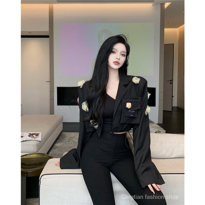 2021Autumn New All-Matching Short Suit Jacket Women's Long-Sleeved Suit