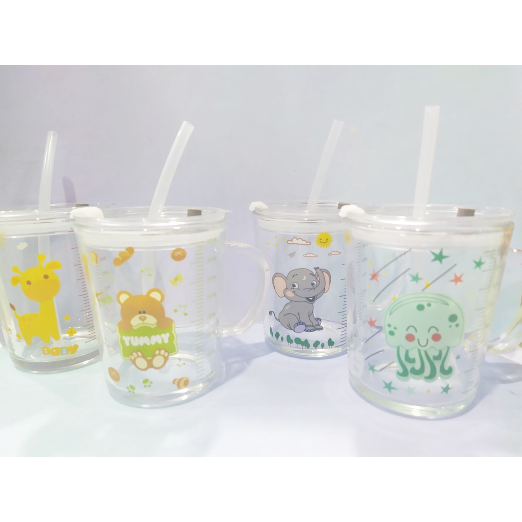 cốc nước hồng hạc BN4 thuỷ tinh có vạch 400ml - 450ml cute dễ thương