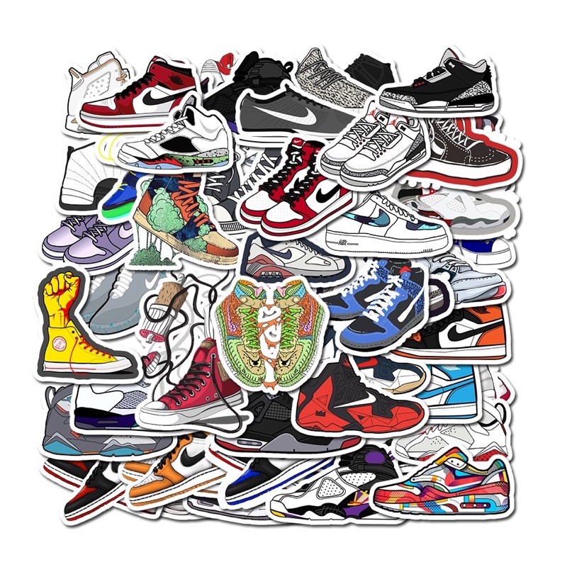 Bộ 100 sticker giày sneaker chất dùng để trang trí điện thoại di động/ván trượt/vali không để lại dấu keo - Rinart.vn