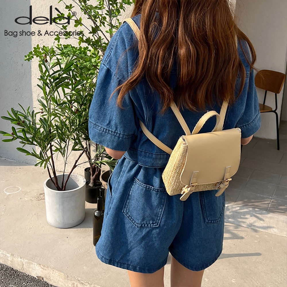 Dela Ba Lô Đeo Vai Cỡ Nhỏ Thiết Kế Đan Rơm Thời Trang Mùa Hè Phong Cách Hàn Quốc Cho Nữ