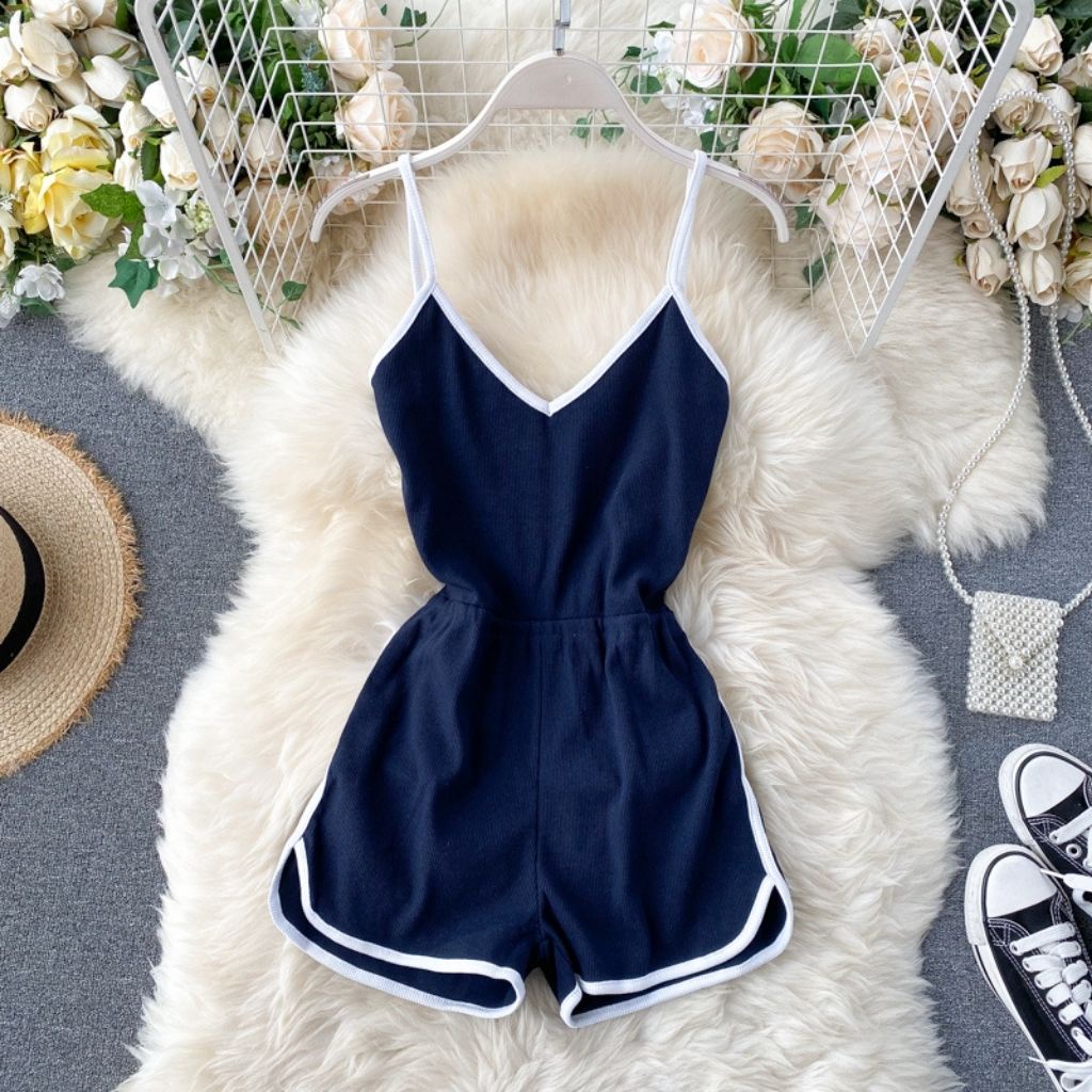 Jumpsuit nữ 2 dây dáng ngắn vải cotton cao cấp phong cách sexy Hàn Quốc