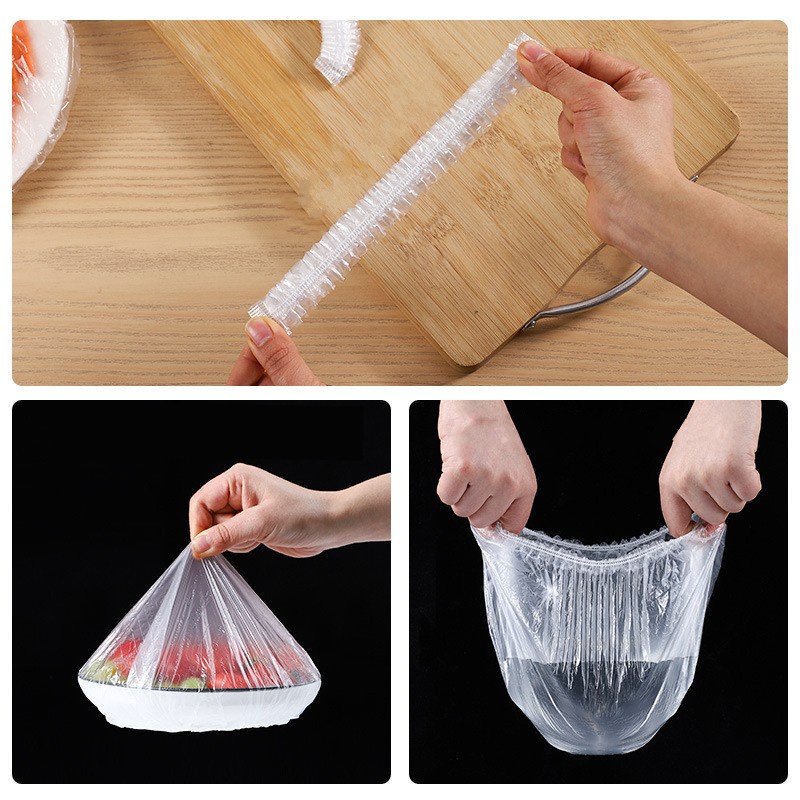 Set 100 Vỏ Bọc Bảo Vệ Bằng Nhựa Co Giãn Trong Suốt Dùng Một Lần Để Đựng Thức Ăn