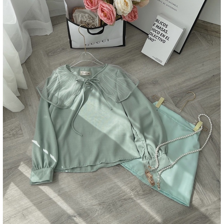 SET ÁO CỔ VOAN XANH MINT + CHÂN VÁY
