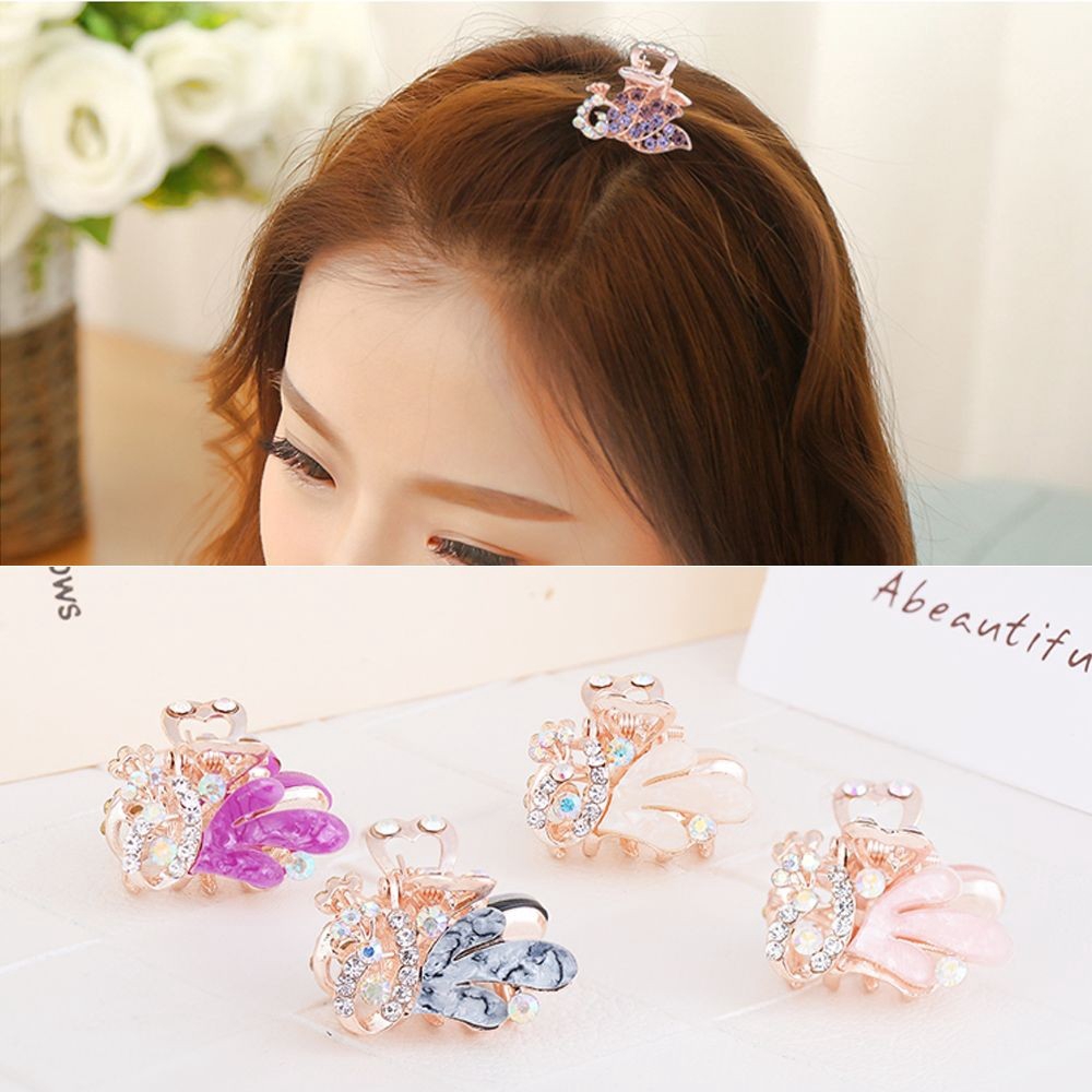 Kẹp tóc kim loại hình đuôi công đính đá lấp lánh phong cách Hàn Quốc