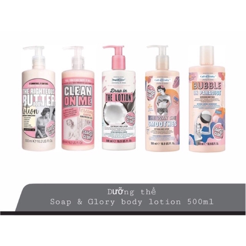 [Bill UK]-Soap&amp;Glory mùi hương Smoothie Star gồm Tẩy da chết, sữa tắm, dưỡng thể 500ml