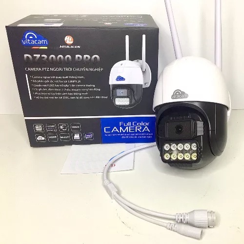 Camera IP Wifi Ngoài trời Vitacam DZ3000 Pro 3MPX 4 LED trợ sáng, 4 LED hồng ngoại, đàm thoại 2 chiều (Trắng) - Nhất Tín