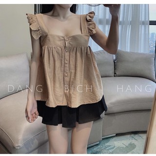 Áo 2 dây bản to, áo cánh tiên cúp ngực , áo cánh tiên nâu khuy bọc , áo babydoll nữ