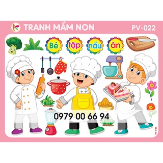 Tranh mầm non - góc phân vai 022- bé làm đầu bếp