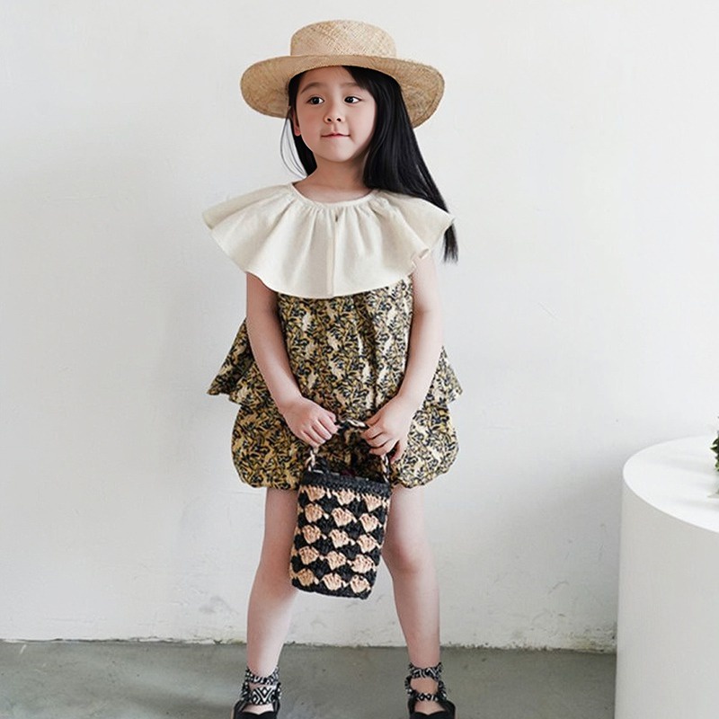 Set Áo Sát Nách Cổ Bèo + Quần Short Phong Cách Hàn Quốc Cho Bé Gái