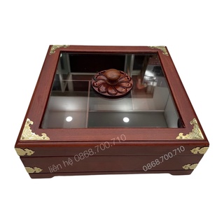 Khay Đựng Bánh Kẹo Ngày Tết bằng Gỗ Hương Cao Cấp Vuông Kính bọc đồng - khay đựng mứt tết bằng gỗ