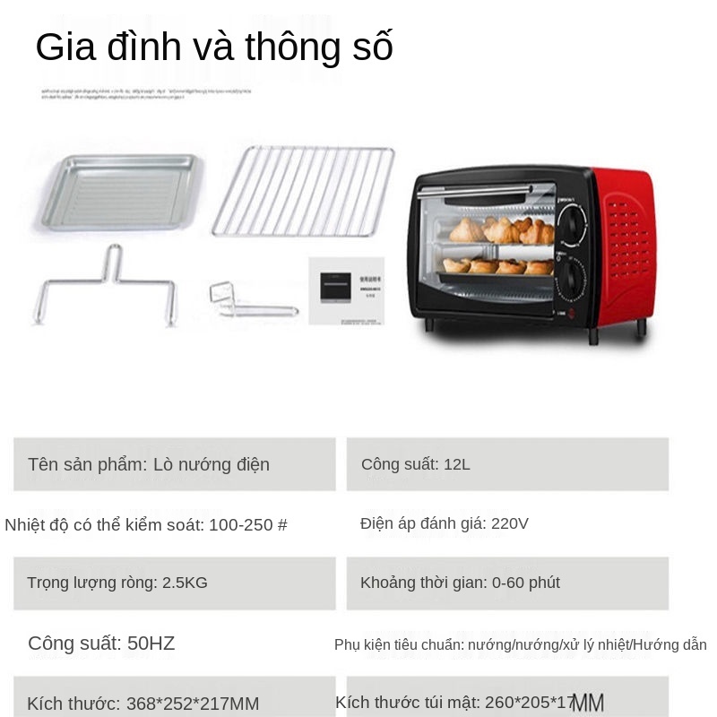 12 lít L lò nướng điện gia dụng nhỏ có lên men tự động để bàn đa chức năng nướng bánh khoai lang nướng bánh mì