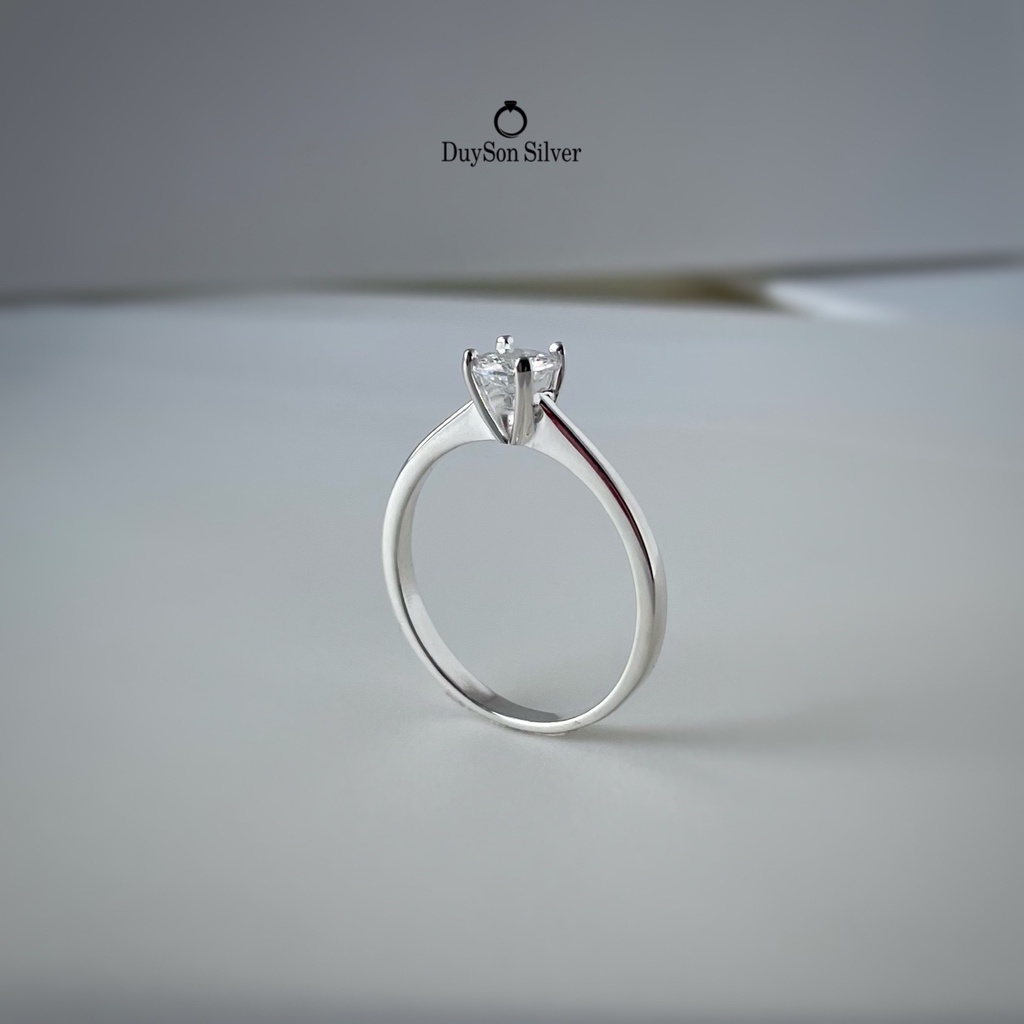 Nhẫn bạc nữ đính đá ổ cao 4 chấu, Nhẫn bạc 925 đơn giản nhẹ nhàng tinh tế DUYSON SILVER [NKX8]