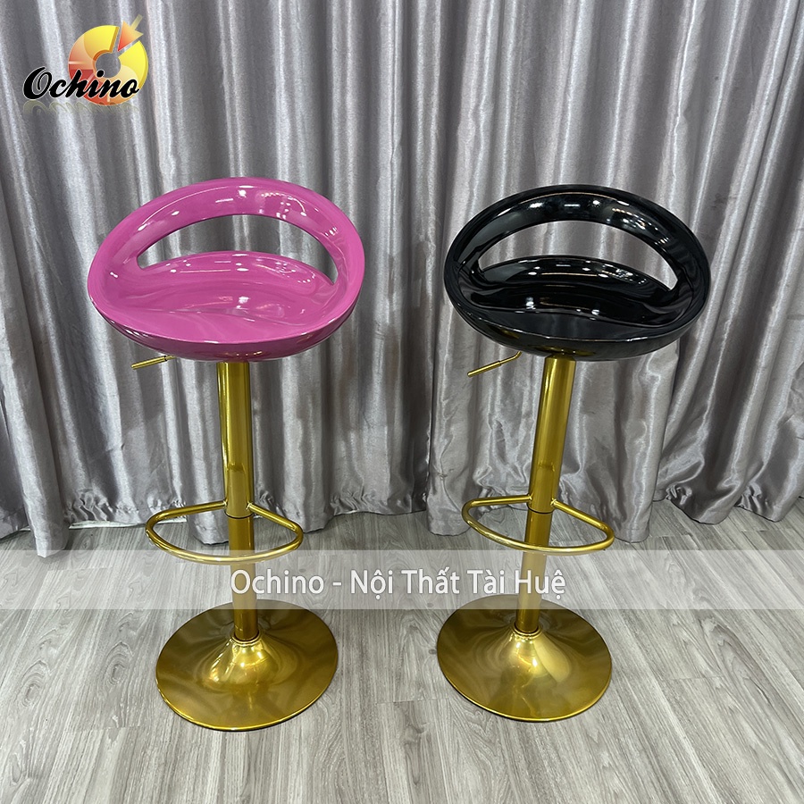 Ghế Bar, Ghế Trang Điểm Mẫu NHỰA KHOÉT LỖ Chân Vàng K1 Sang Chảnh Điều Chỉnh Độ Cao 60/80 Và Xoay 360 Độ ( Có Sẵn)