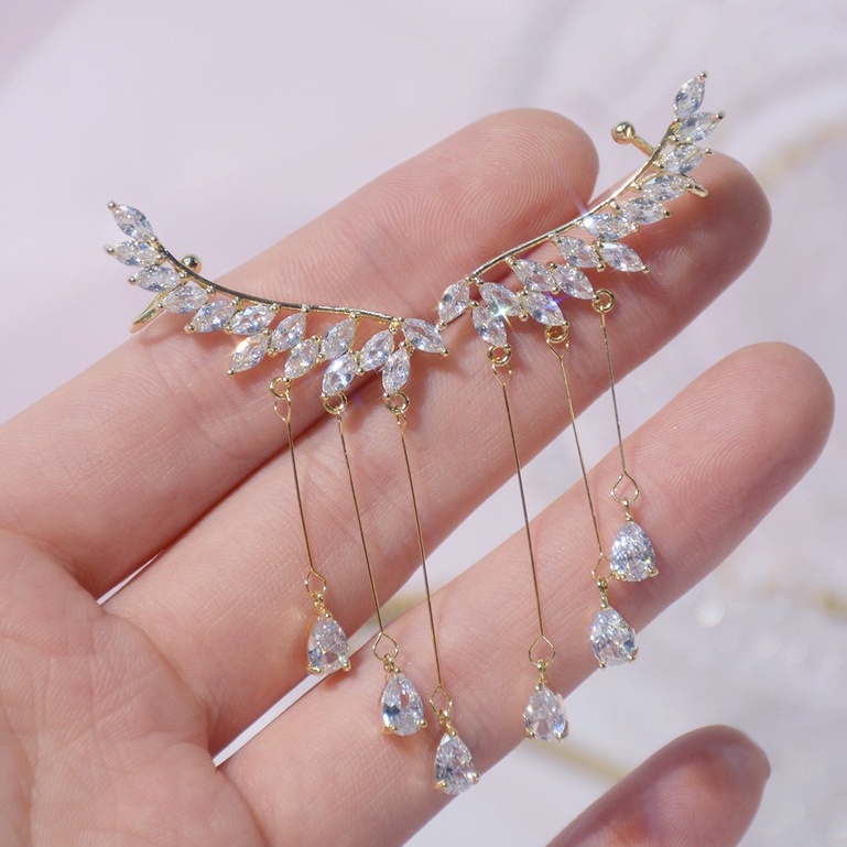 Đôi khuyên tai hình đôi cánh đính đá trong suốt thời trang cho nữ