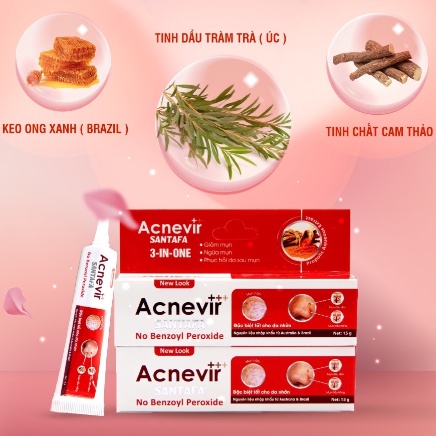 Combo 3 Kem Giảm Mụn Đầu Đen, Đầu Trắng, Mụn Cám ACNEVIR SANTAFA - Tuýp 15gr