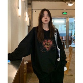 Áo sweater nữ cổ tròn dáng rộng phong cách Hàn Quốc