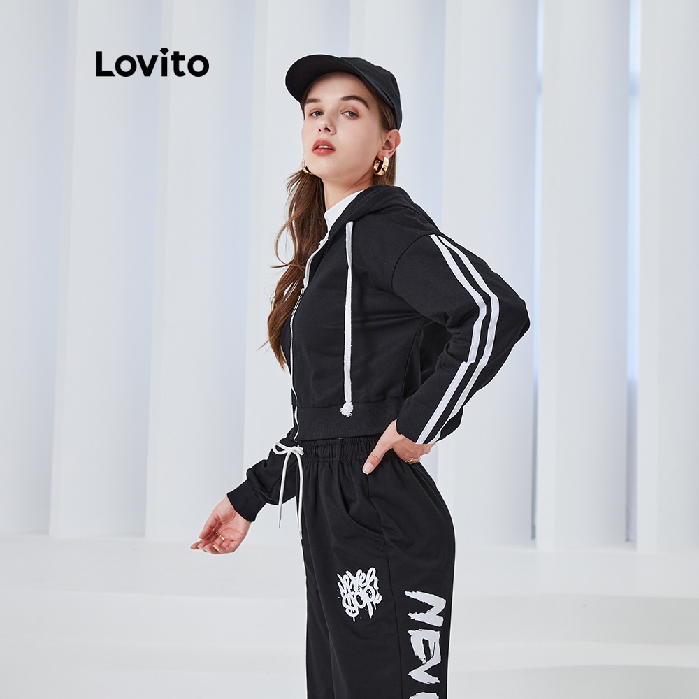 Áo khoác thể thao Lovito L04185 viền tương phản phối dây khóa kéo thời trang