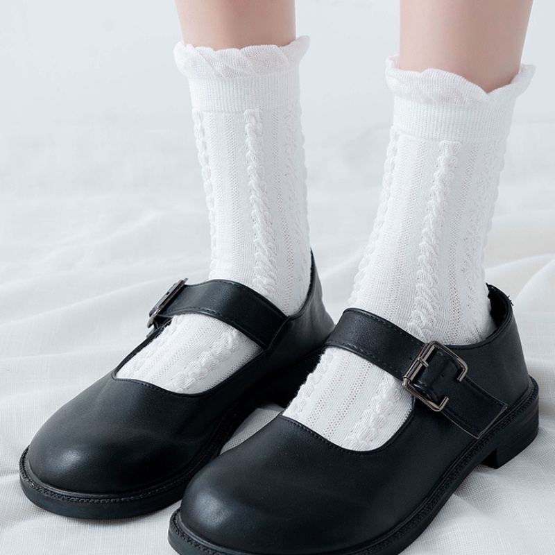 Vớ nữ FHYL phối ren mỏng màu trơn khử mùi thoáng khí thiết kế dễ thương