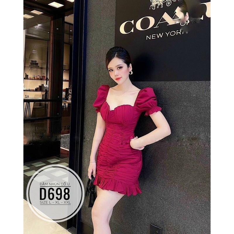 BIGSIZE Đầm nhún cổ U D698