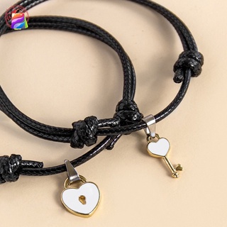 Set 2 Vòng Tay Hình Ổ Khóa Chìa Khóa / Trái Tim Đơn Giản Cho Cặp Đôi Jp