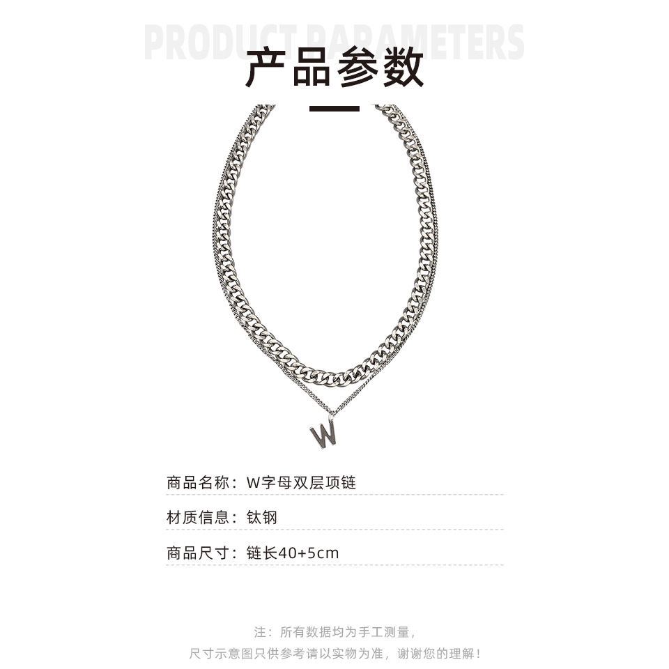 Dây Chuyền Thép Titan Mặt Hình Chữ W 22476 Thời Trang