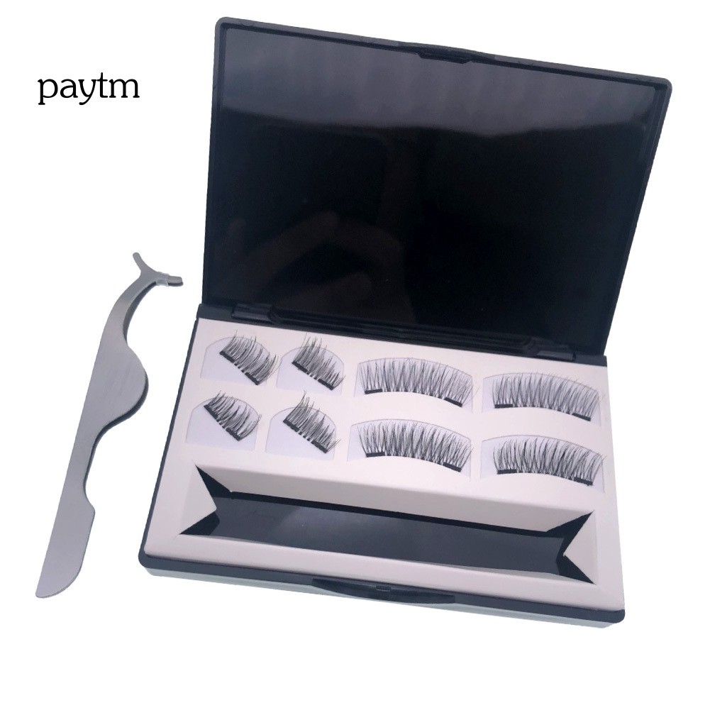 PM 8Pcs/Set Magnetic Reusable Natural Thick Faux Grafting Eyelashes with Tweezers