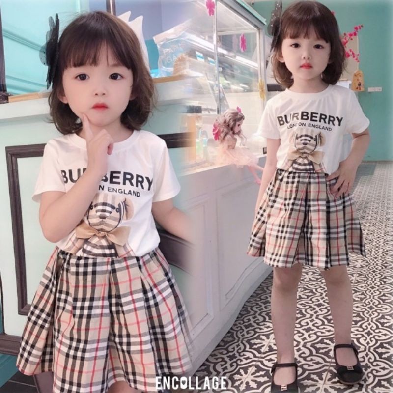 [8-21kg] set váy kẻ áo phông gấu cho bé gái [CÓ ẢNH THẬT + VIDEO]