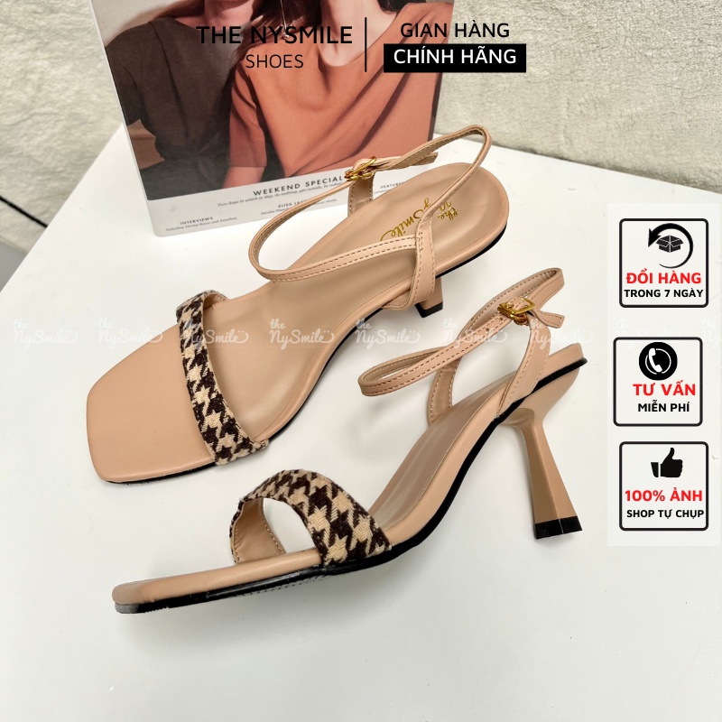 Giày sandal cao gót nữ NySmile 5P quai ngang vải bố caro - The NySmile - RINDU