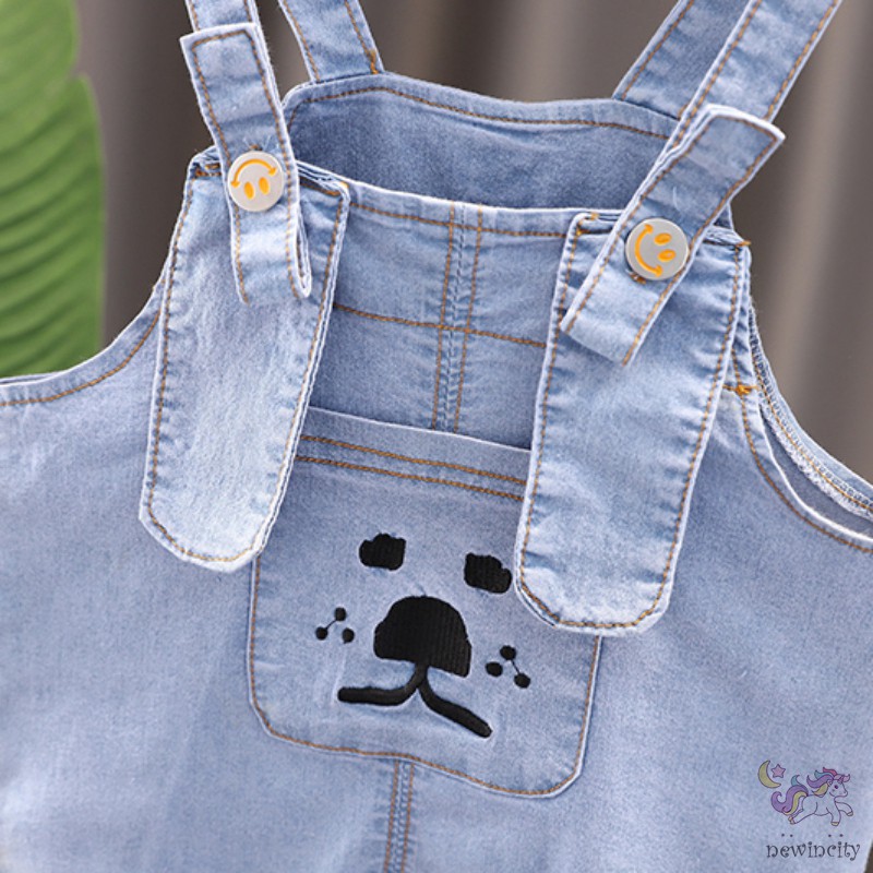 Bộ áo thun cổ tròn kẻ sọc + quần yếm denim cá tính cho bé