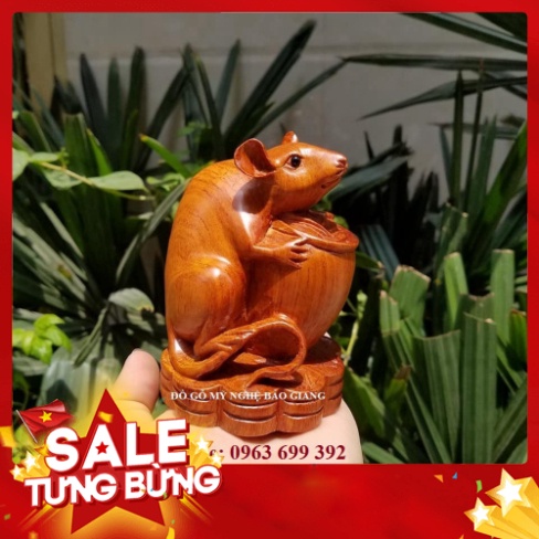 Tượng con chuột gỗ hương cao 12 cm