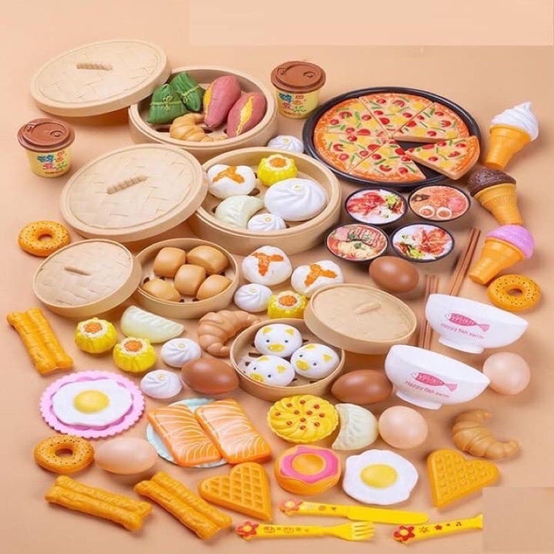 Đồ Chơi Nấu Ăn, Bé Làm Đầu Bếp Với Nhiều Mô Hình Đồ Ăn, Thức Ăn, Chơi Đồ Hàng Dimsum 88 Chi Tiết Giống Thật, An Toàn Cho