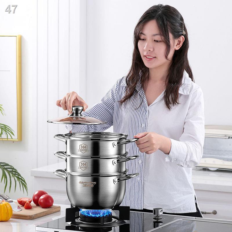 ZNồi hấp nhỏ inox 304 cực dày, nấu súp, súp đặc, tủ hấp, bếp từ 2 lớp, ga âm nói chung