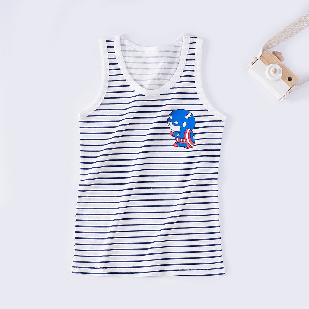 Áo ba lỗ bé trai  chất cotton. Aó  ba lỗ in hình siêu nhân thoáng khí cho bé