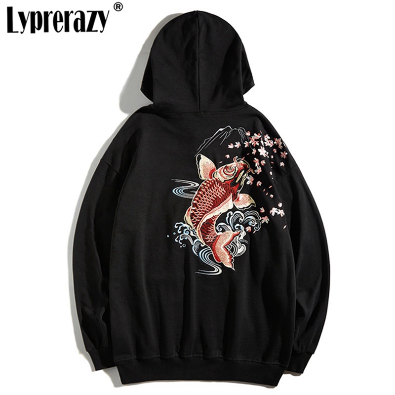 Áo Hoodie Thêu Hình Cá Chép Phong Cách Hip Hop Đường Phố Cho Nam Nữ