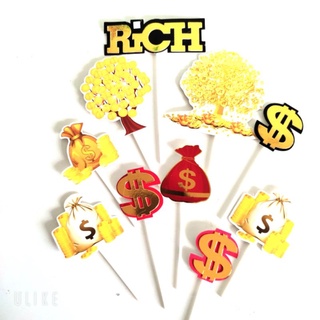 Set cắm túi tiền $ trang trí bánh kem, topper que cắm túi tiền