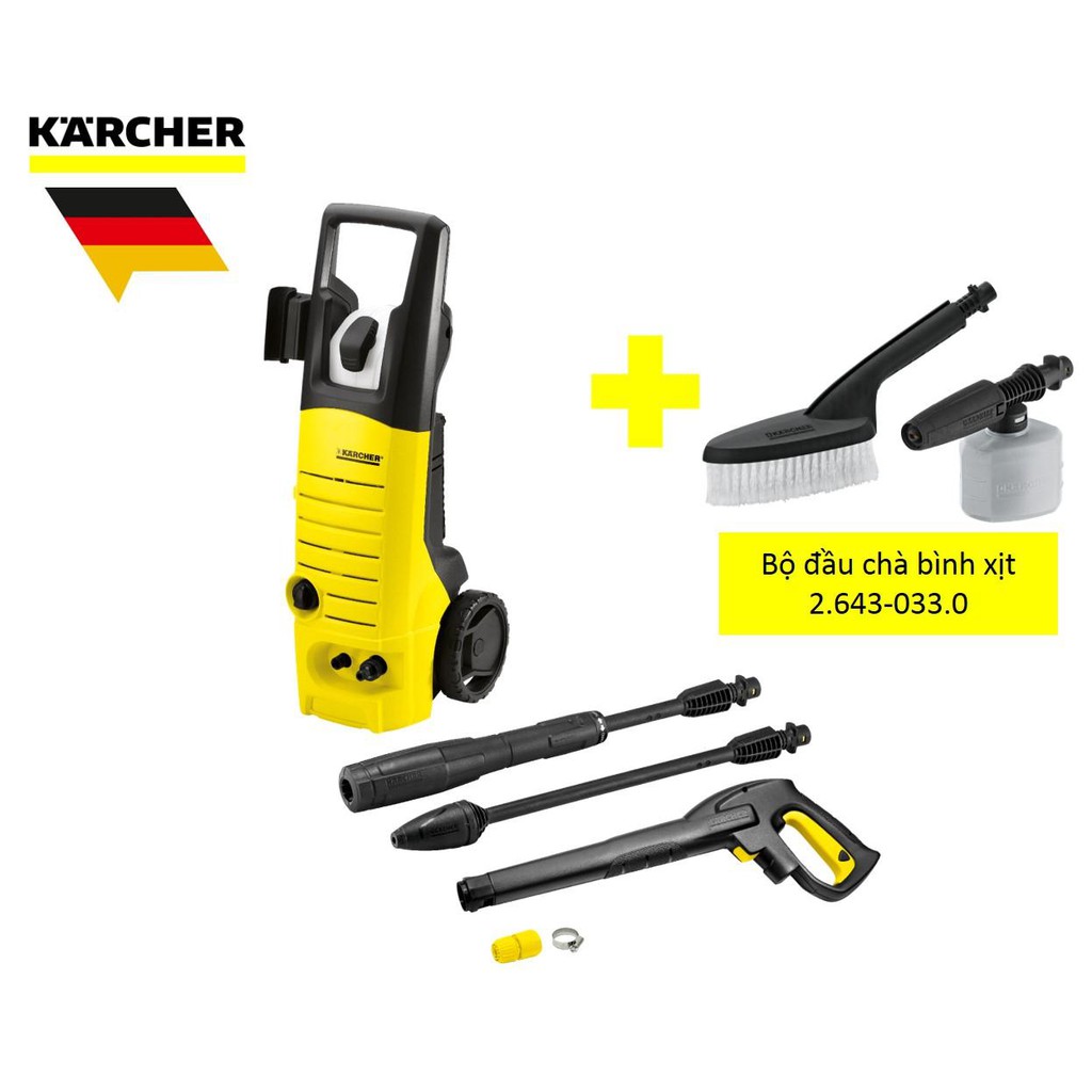 Combo máy phun rửa áp lực cao Karcher K3.450 và bộ đầu chà bình xịt - TC MART