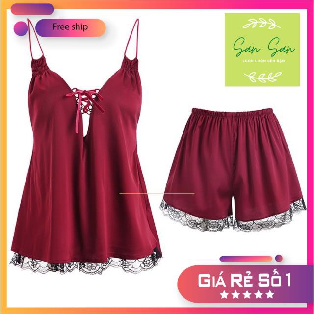 Bộ ngủ lụa satin San San- Hàng nhập Quảng Châu cao cấp