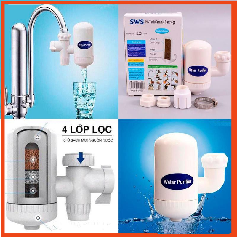 Bộ Lọc Nước Tại Vòi Gắn Trực Tiếp Vào Bất Kì Đầu Vòi Nước Lõi 4 Tầng Lọc Cực Sạch