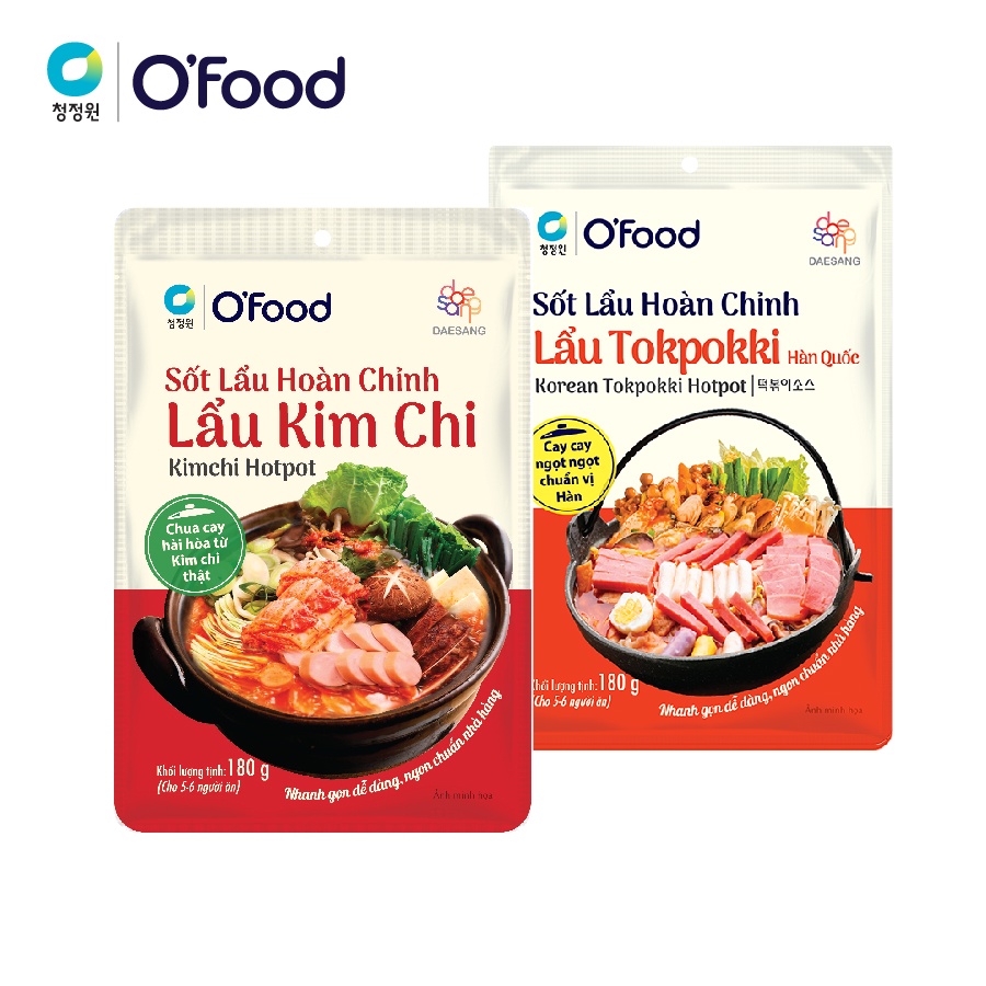 Combo sốt lẩu Hàn Quốc ( 1 gói sốt lẩu tokpokki 180g, 1 gói sốt lẩu kim chi 180g)