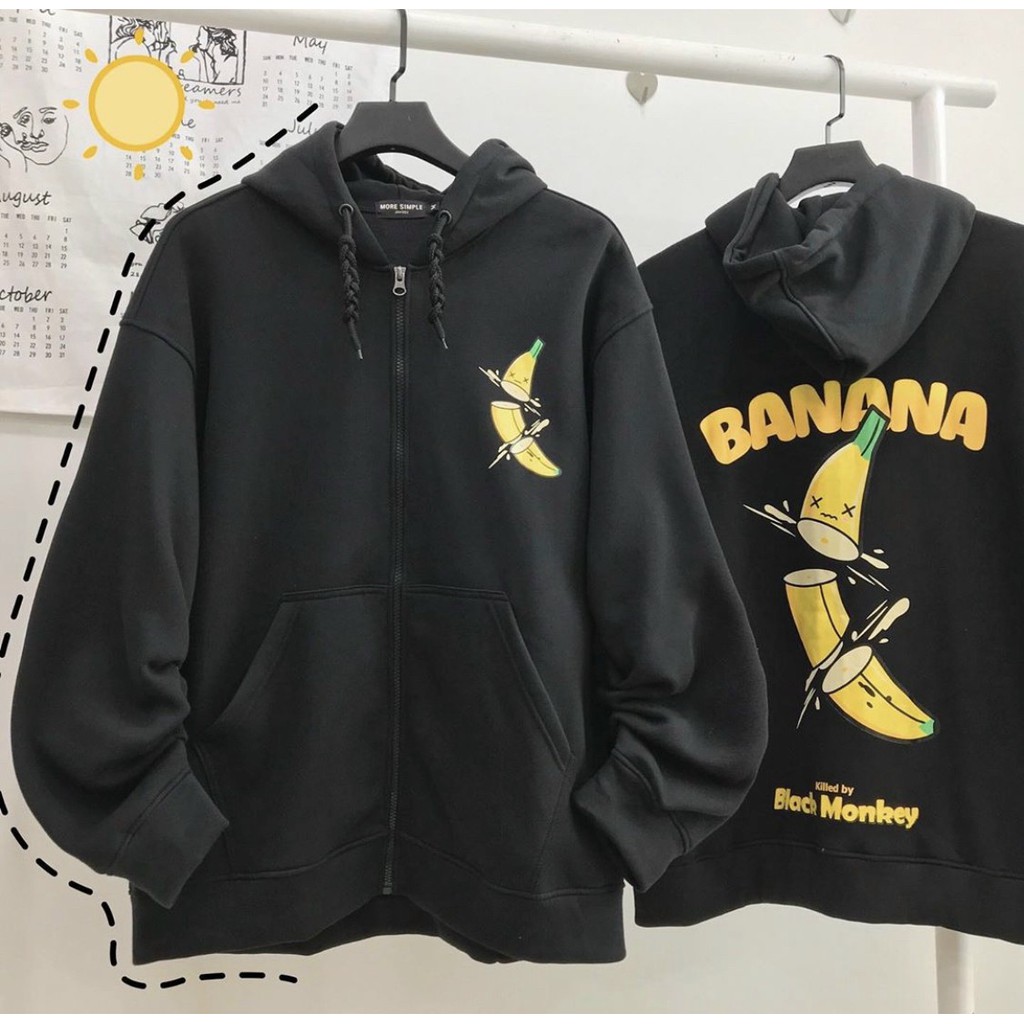 Áo hoodie nỉ bông cao cấp hình chuối BANANA Black Monkey cực dễ thương, chất vải dày mịn dễ phối đồ AH01