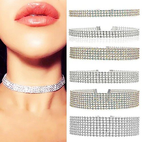 Vòng cổ choker trang trí nhiều hàng đá lấp lánh cho nữ