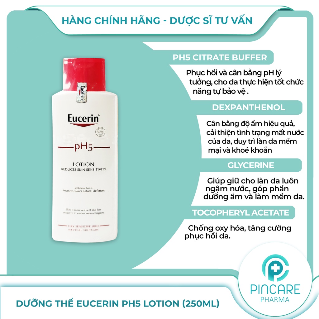 Sữa dưỡng thể Eucerin pH5 Lotion 250ml cho da nhạy cảm - Hàng chính hãng - Nhà thuốc PinCare