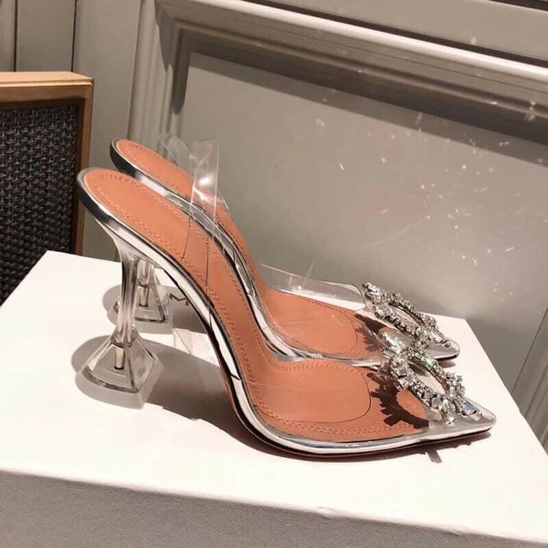 Giày mica trong hoa đá mặt trời gót loe dáng kín và hở gót 7p 9.5p