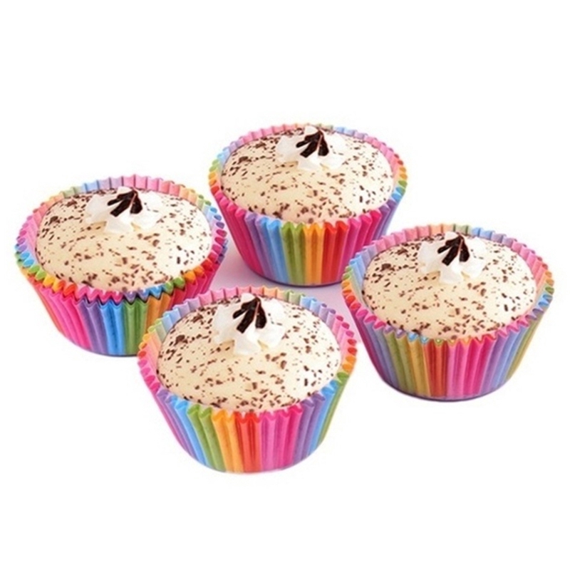 Set 100 Cốc Giấy Làm Bánh Cupcake Màu Sắc Cầu Vồng Xinh Xắn
