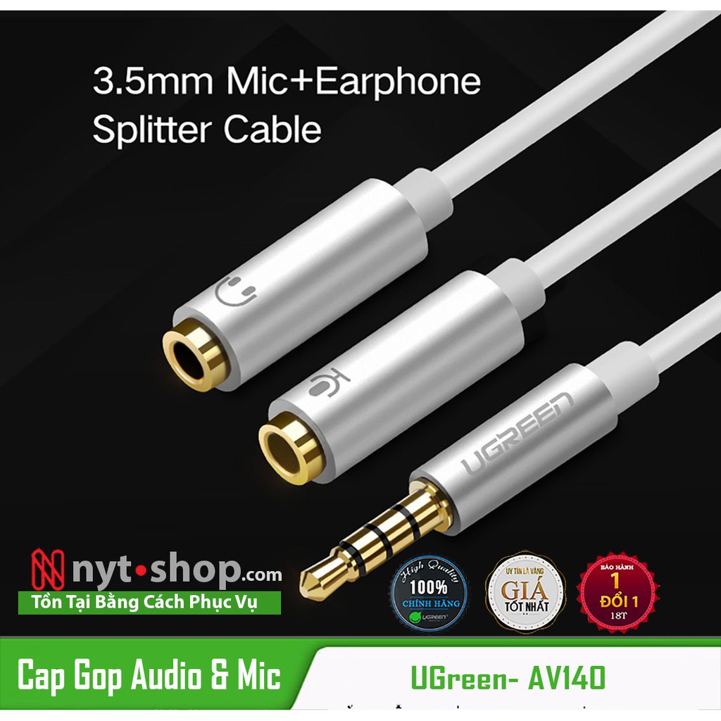 Cáp Chia Audio 3.5mm ra Tai Nghe &amp; Mic riêng biệt Chính Hãng UGREEN AV141 Cao Cấp