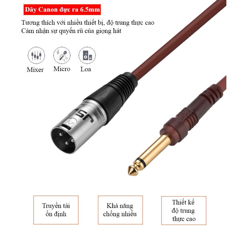 Dây canon xlr đực ra đầu 6 li đực JSJ 804B dài 1m đến 5m khả năng chịu lực chống nhiễu chịu nhiệt độ bền cao